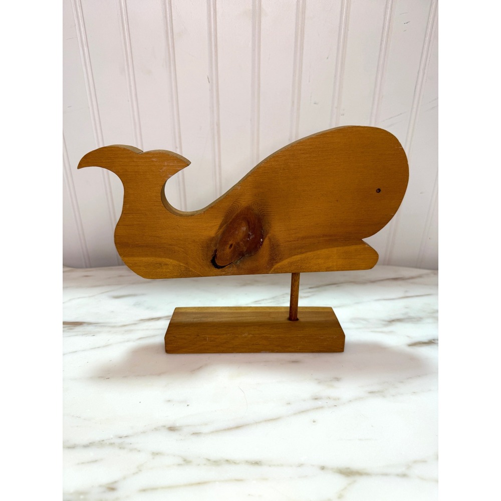 Vintage Wooden Whale Sculpture Coastal Nursery Boys Room Decor